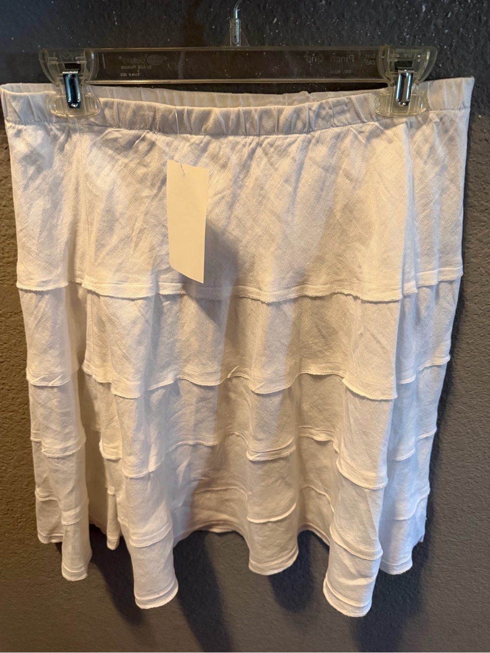 Soft Surroundings Linen skirt petite Small white tiered ruffle elastic waist nwt